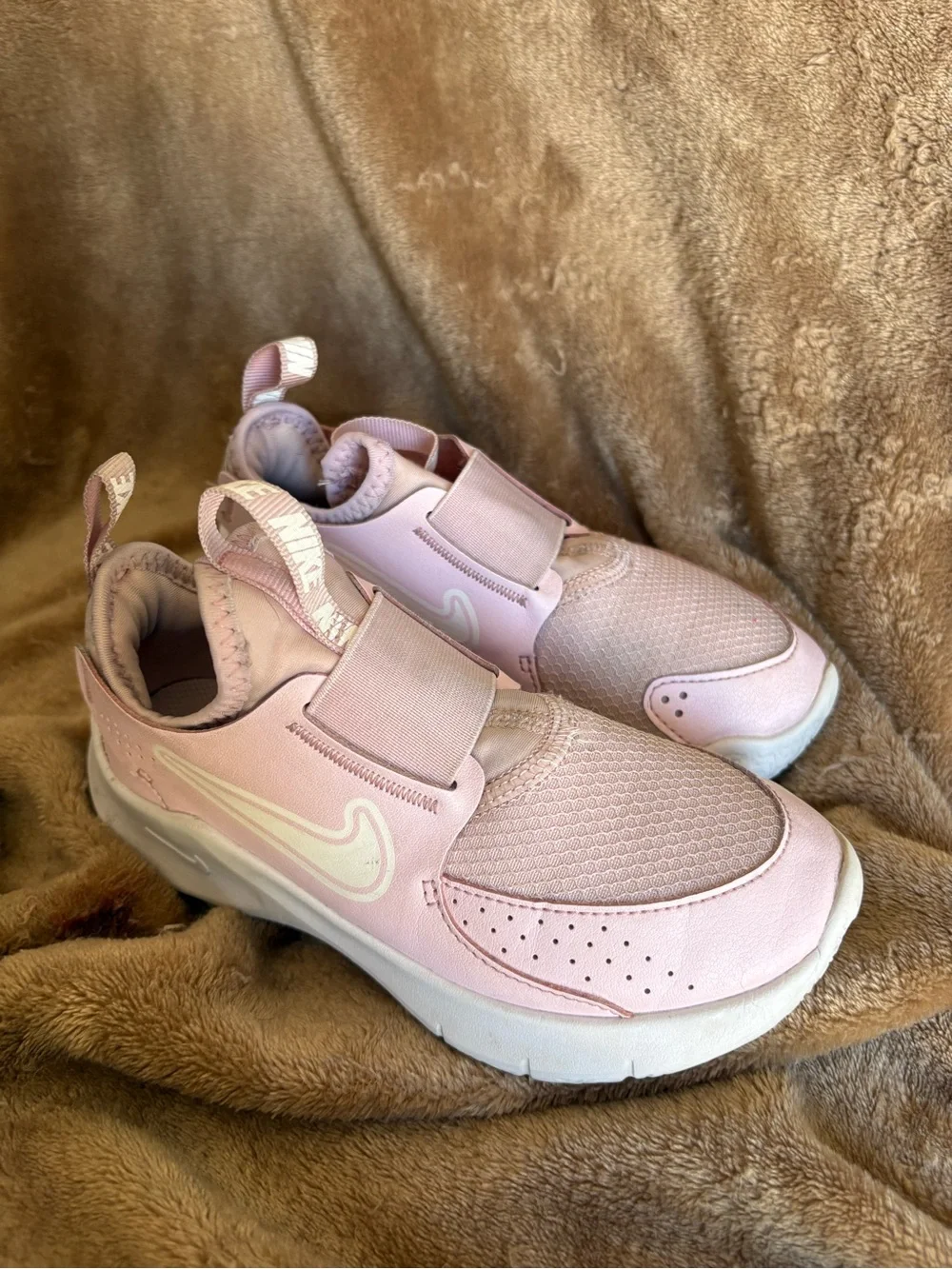 Nike Girls' Light Pink Slip-On Athletic Sneakers with White Swoosh